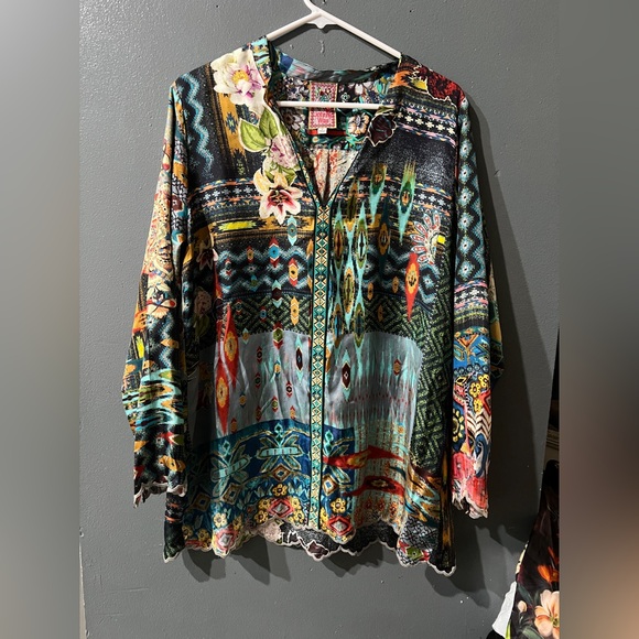 Johnny Was Tops - Johnny Was silk Multicolor Patterned Blouse